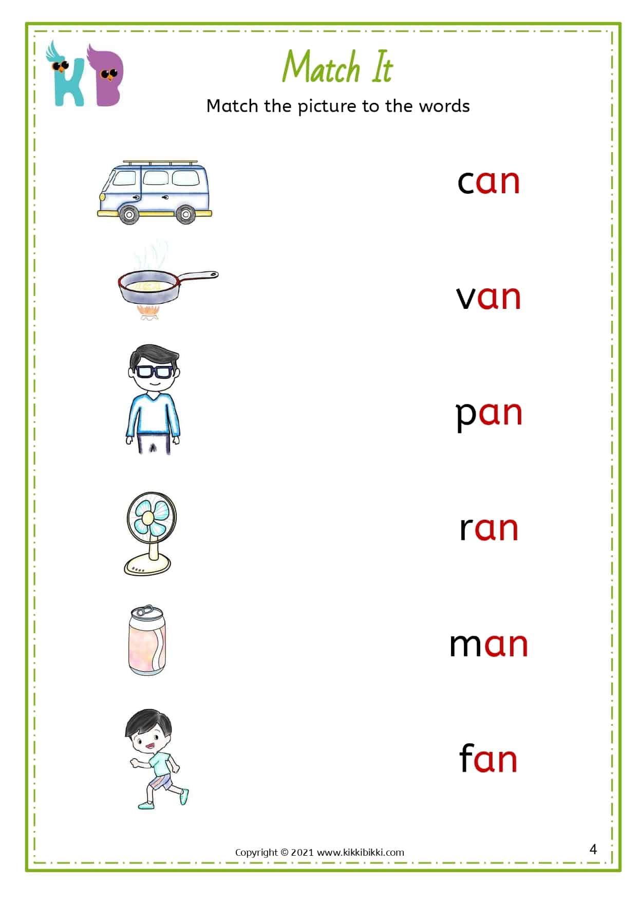 CVC -an Word Family - Free Phonics Printable