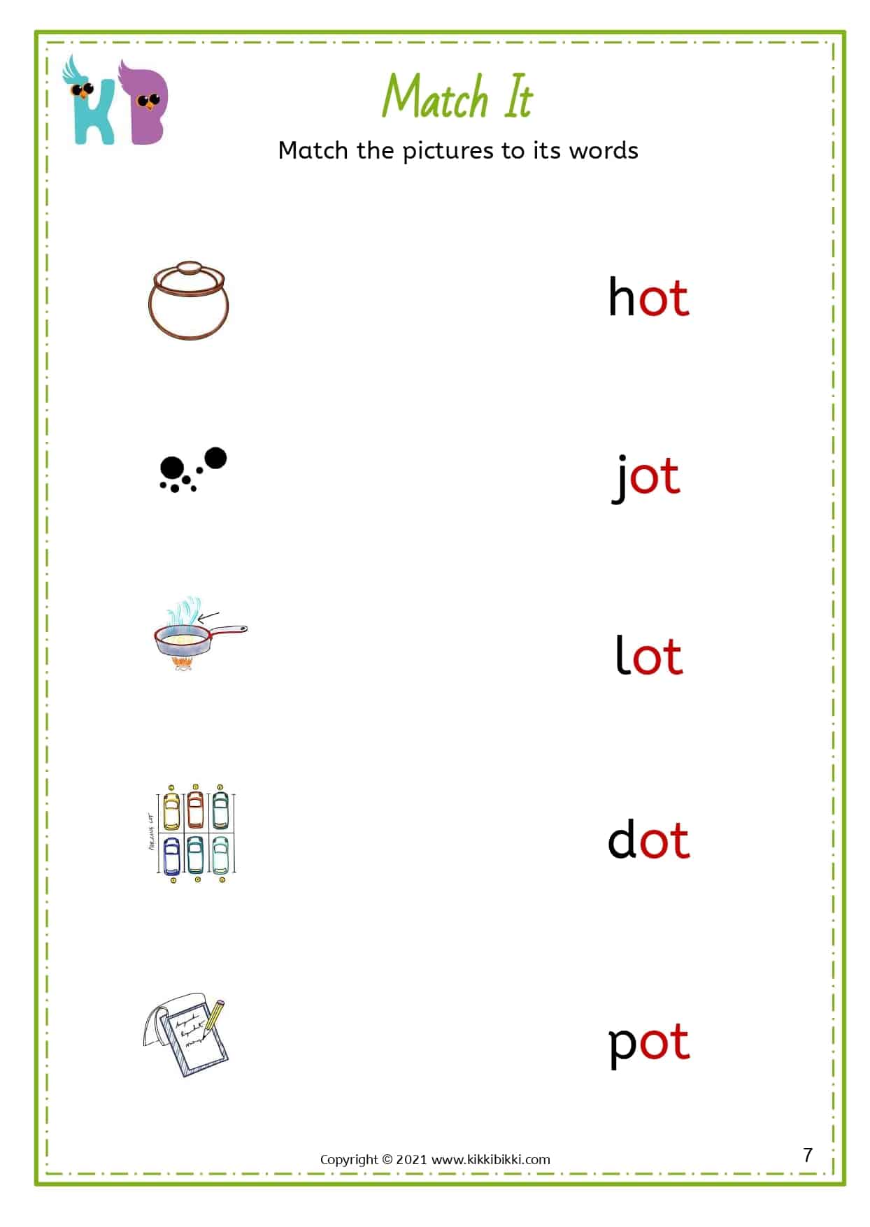 CVC -ot Word Family - Free Phonics Printable