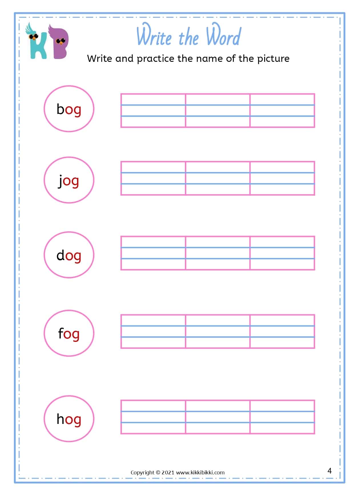 CVC -og Word Family - Free Phonics Printable