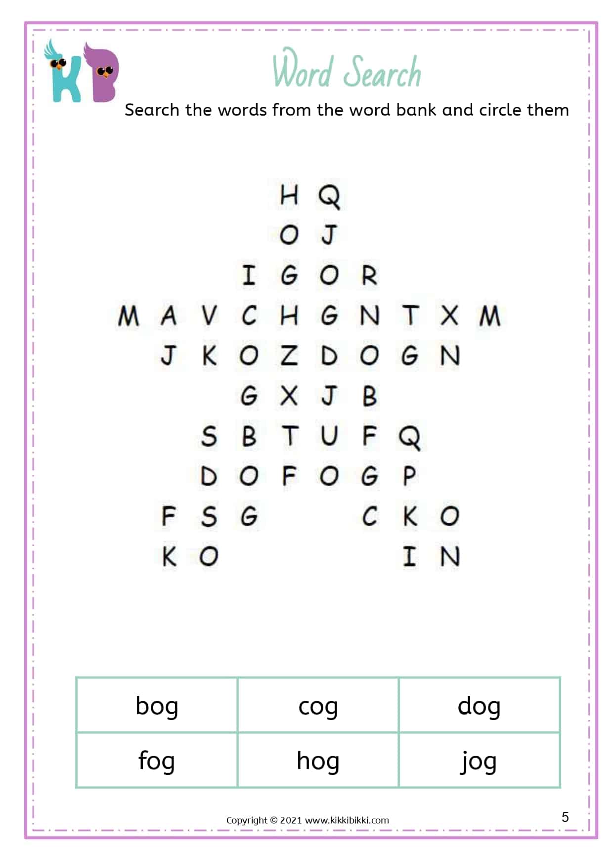CVC -og Word Family - Free Phonics Printable