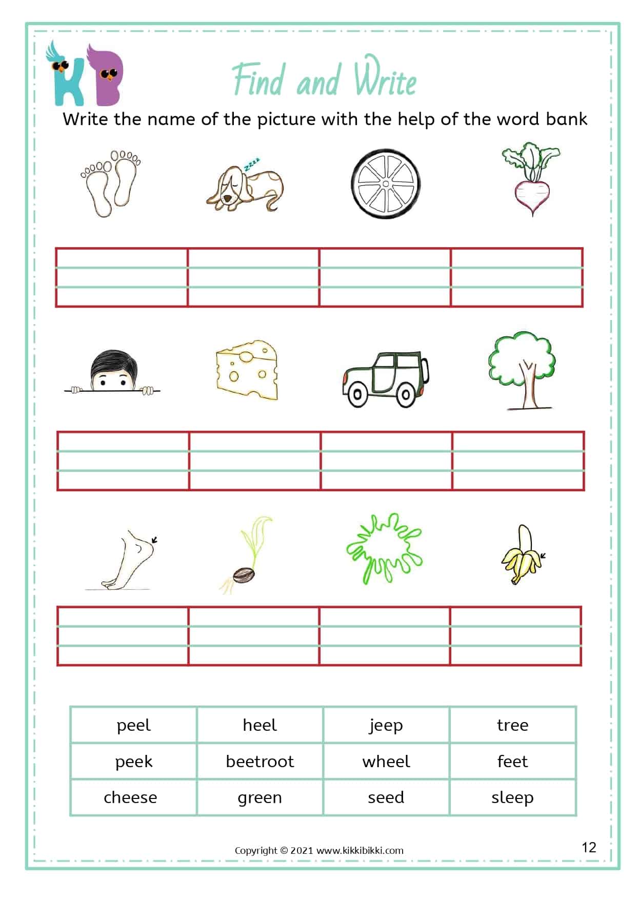 ee Words - Kindergarten Worksheet - Free Phonics Printable