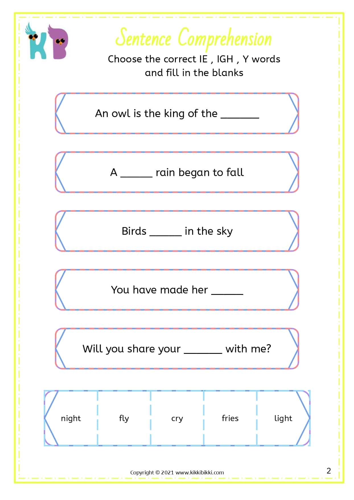 Learn to Spell ie, igh, y Words - Free Phonics Printable Worksheets