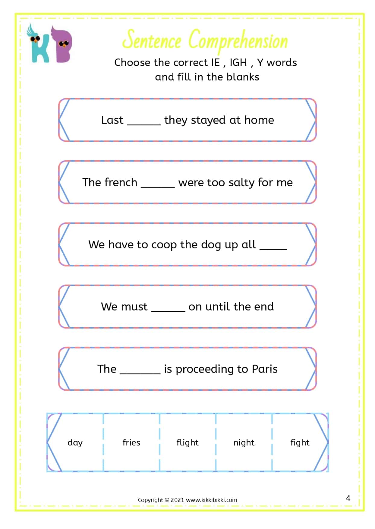 Learn to Spell ie, igh, y Words - Free Phonics Printable Worksheets