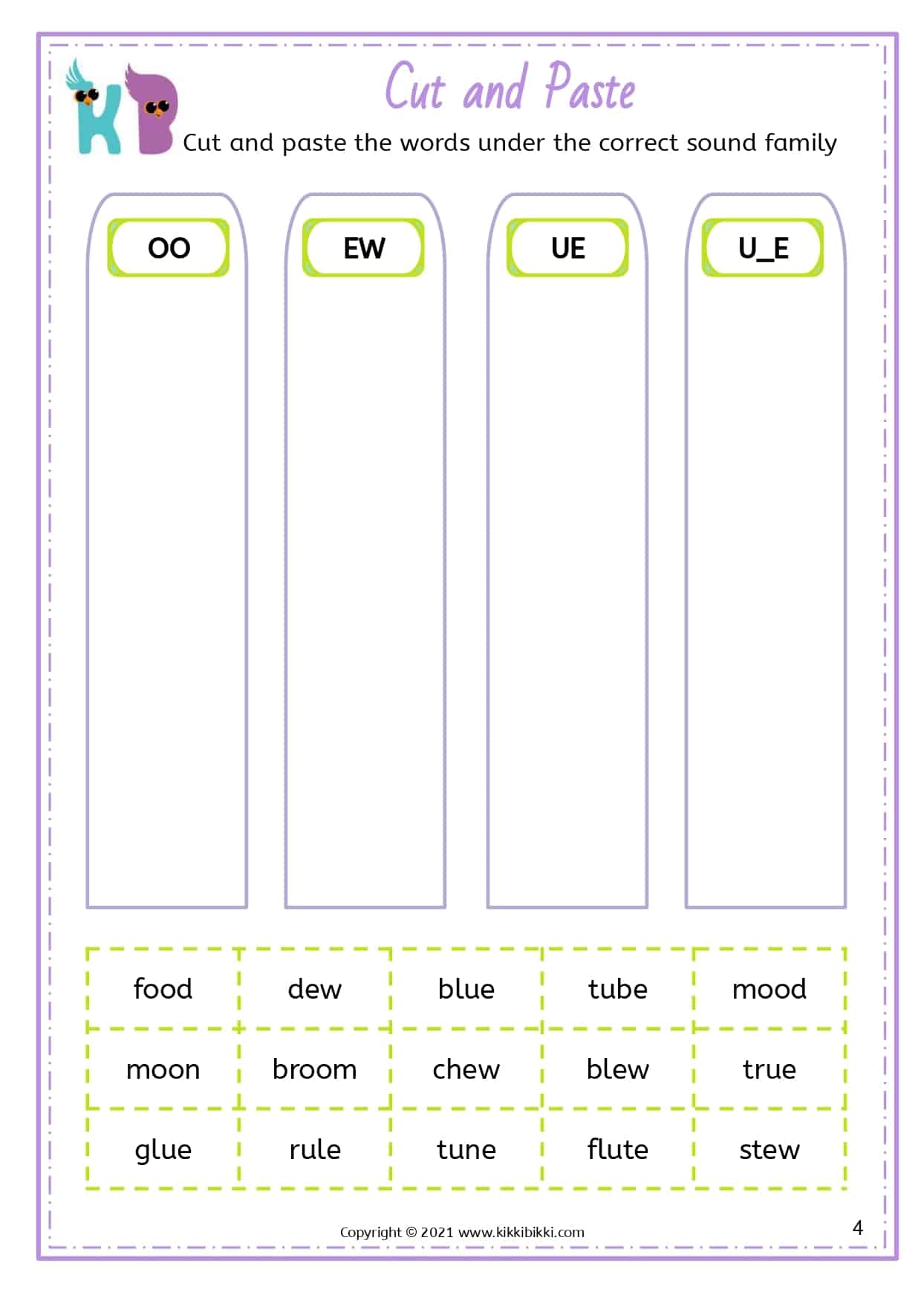 Learn to Spell oo-ew-ue Words | Phonics Printable Worksheets