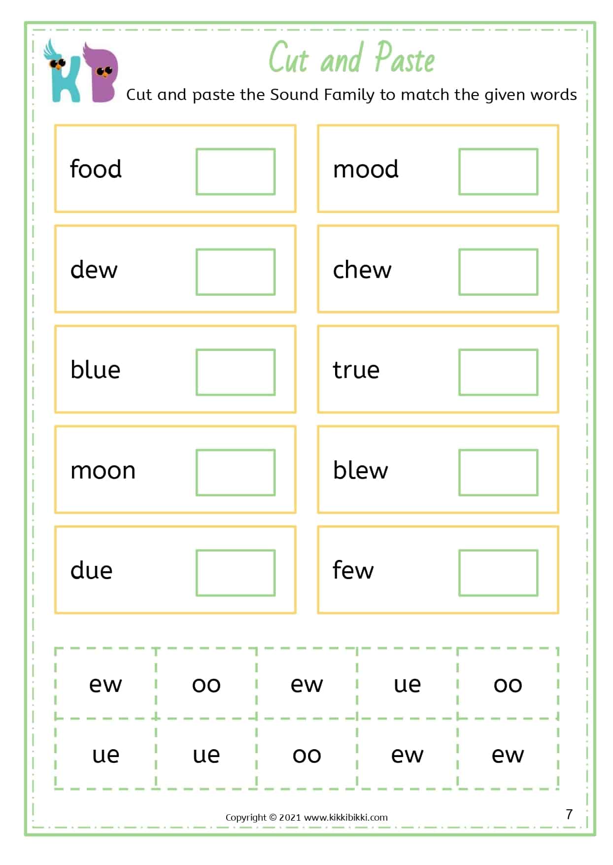 Learn to Spell oo-ew-ue Words | Phonics Printable Worksheets