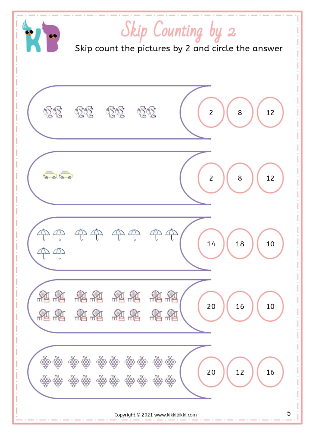 Skip Counting by 2 - MATH Worksheets - KikkiBikki