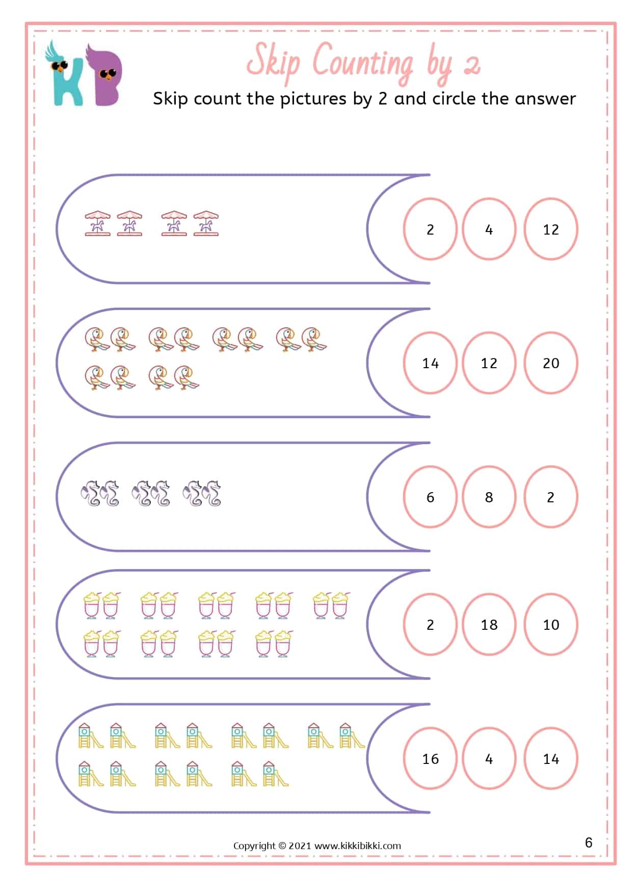 Skip Counting by 2 - MATH Worksheets - KikkiBikki