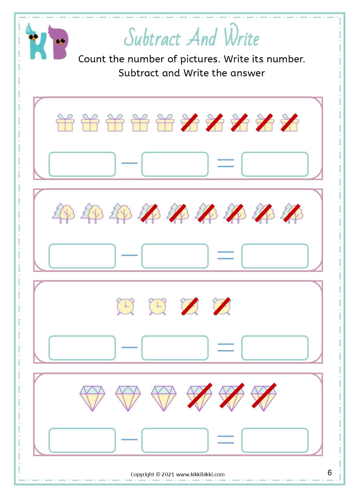 25+ SUBTRACTION Worksheets for Kindergarteners - KikkiBikki