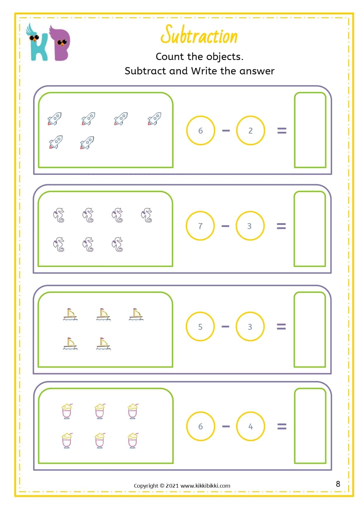 25+ SUBTRACTION Worksheets for Kindergarteners - KikkiBikki