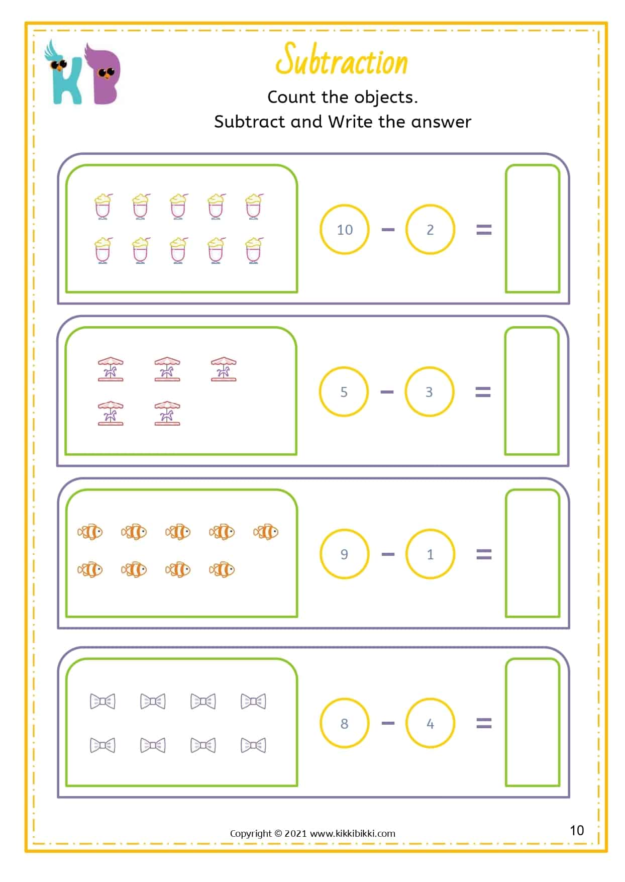 25+ SUBTRACTION Worksheets for Kindergarteners - KikkiBikki