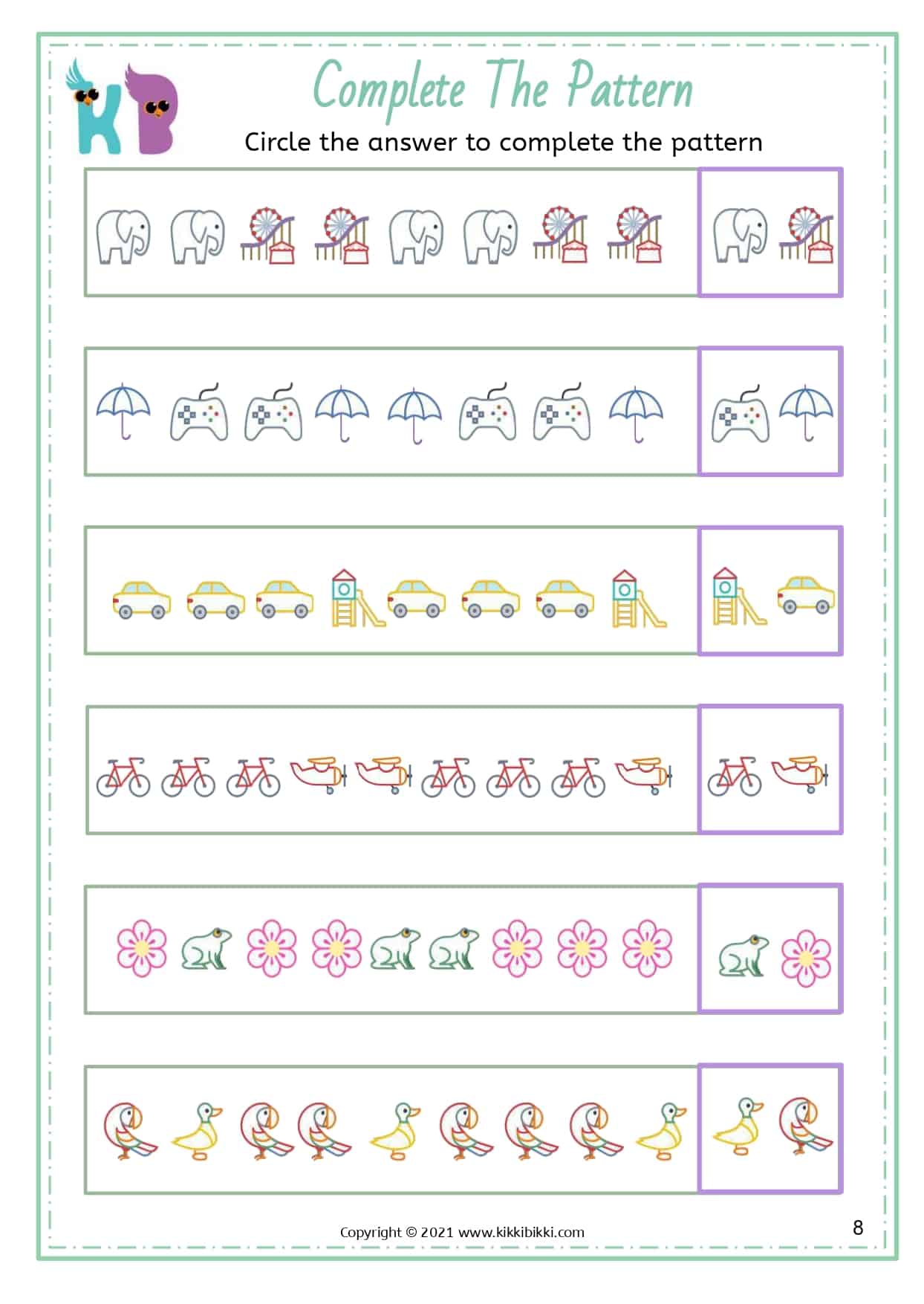 PATTERNS - Free Math Kindergarten Worksheets - KikkiBikki