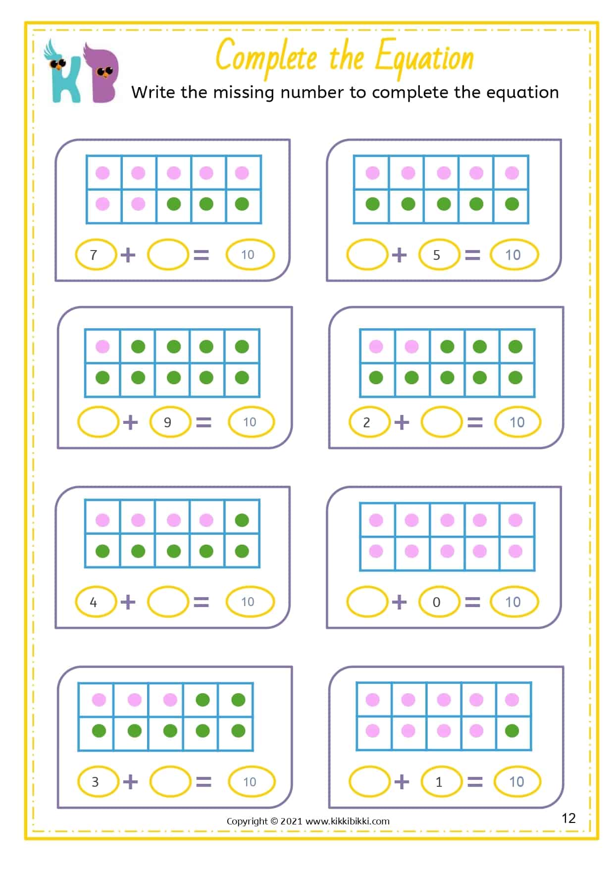 Balancing Equations Worksheet - KikkiBikki - Kindergartener Math