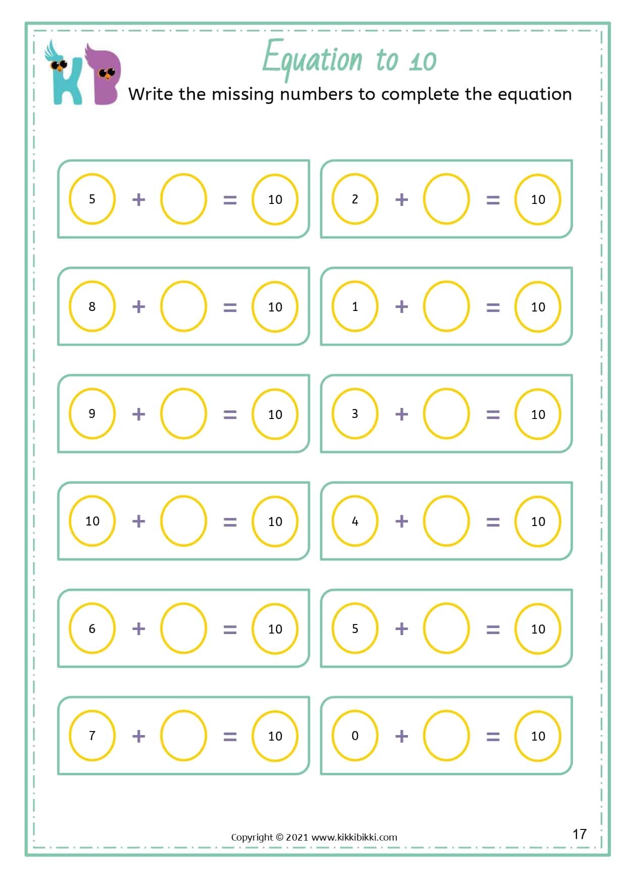 Balancing Equations Worksheet - KikkiBikki - Kindergartener Math