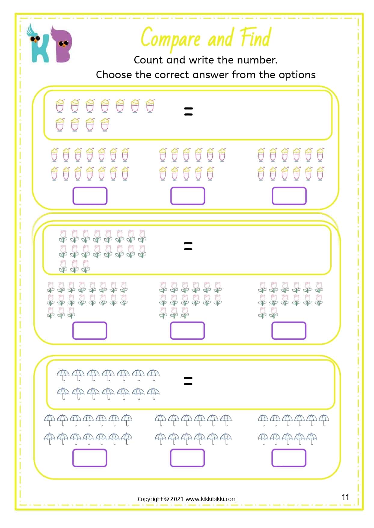 Free Math Printable Worksheets - EQUAL / NOT EQUAL GROUP