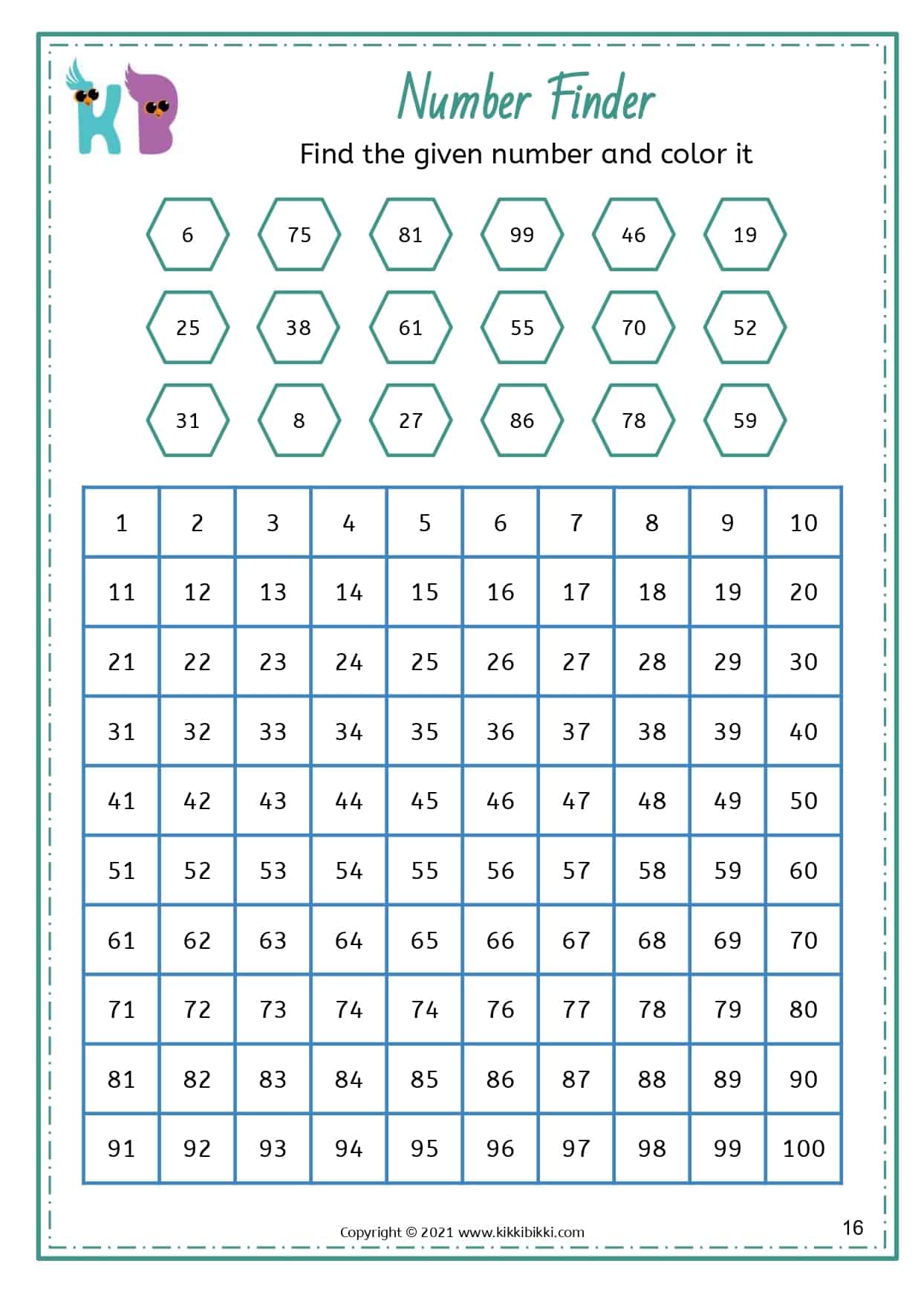 COUNT UP TO 100 - Kindergarten Worksheets - KikkiBikki