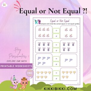 equal or not equal worksheet