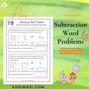 Subtraction Word Problems for Preschool Kids