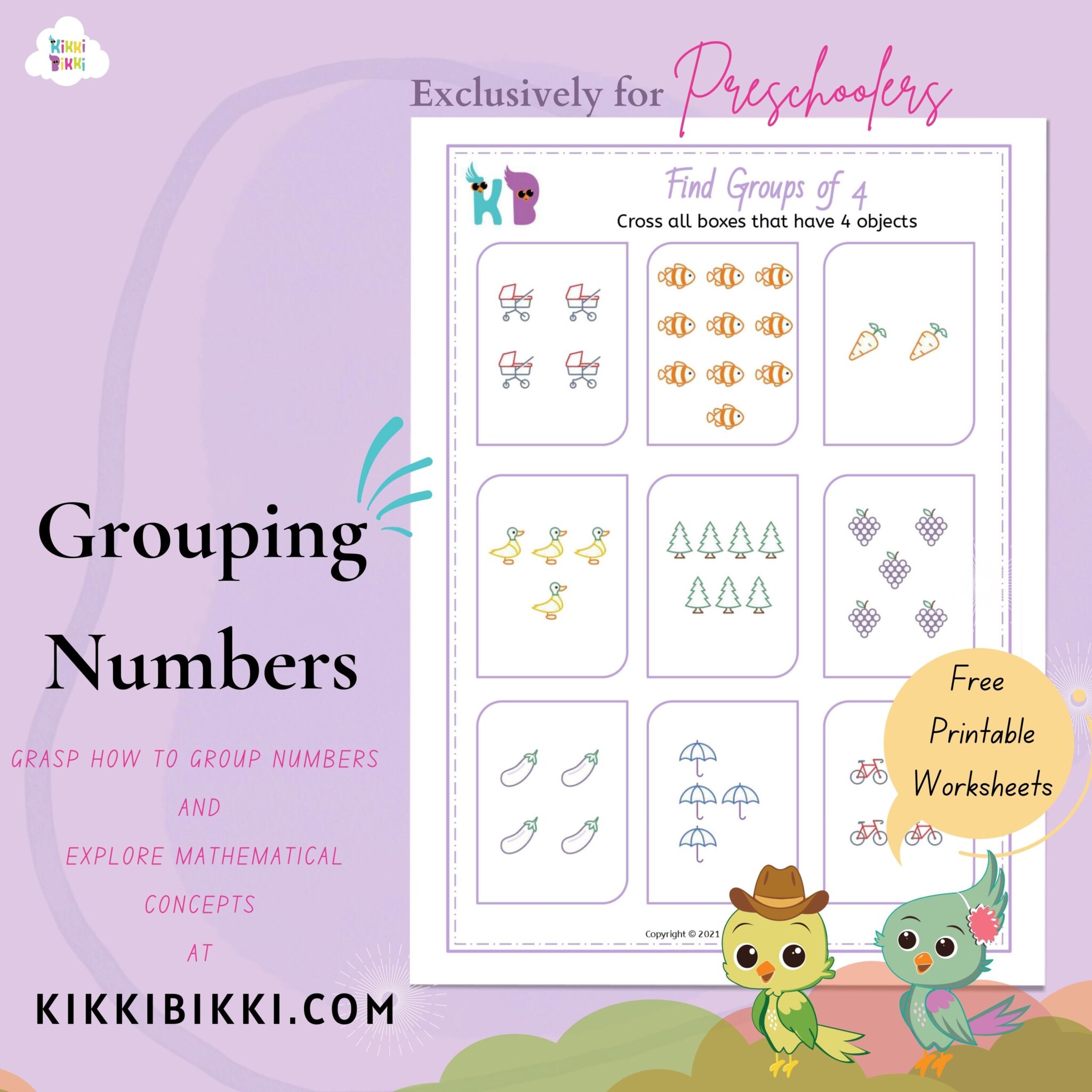 Math Printable Worksheets on GROUPING NUMBERS Upto 20
