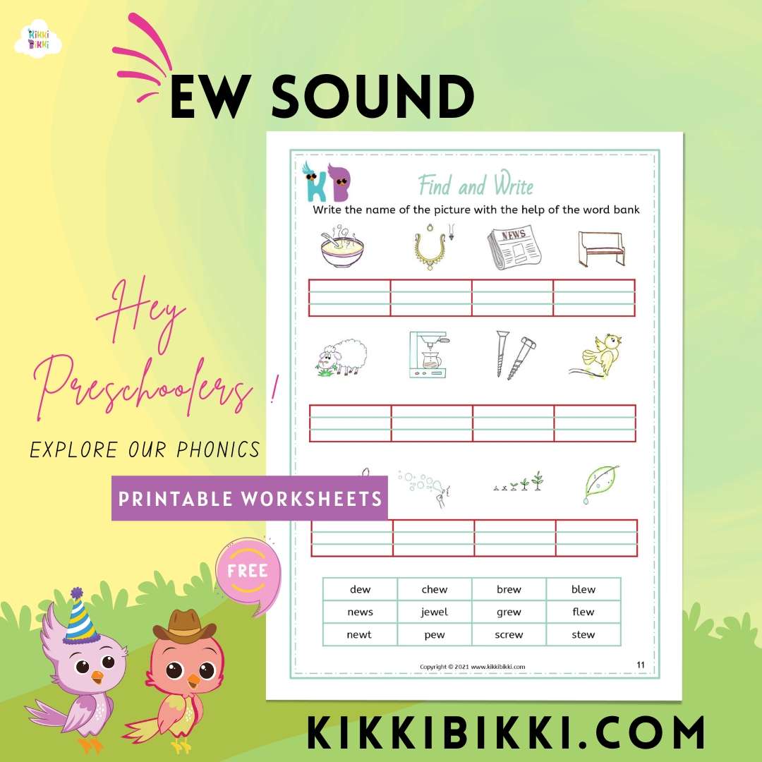 ew Sound Free Phonics Printable Worksheets KikkiBikki