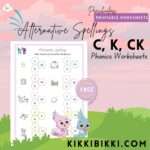 alternative spellings c, k, ck - kindergarten worksheets