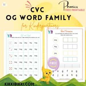 CVC OG word family - kindergarten worksheets