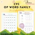 CVC OP word family - kindergarten worksheets