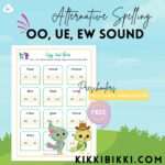 Alternative spelling oo ue ew- kindergarten worksheets