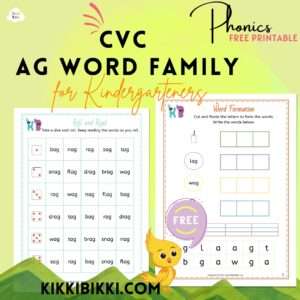 CVC AG word family - kindergarten worksheets