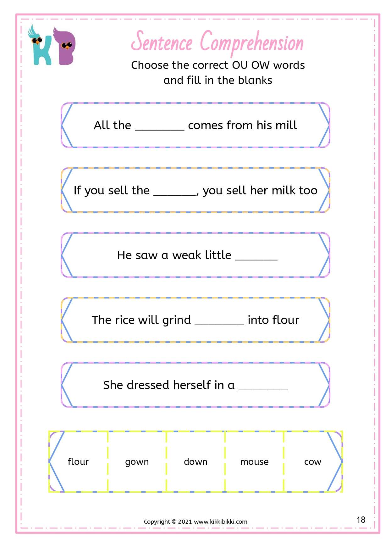 Learn to Spell ou ow Words - Kindergarten Worksheets