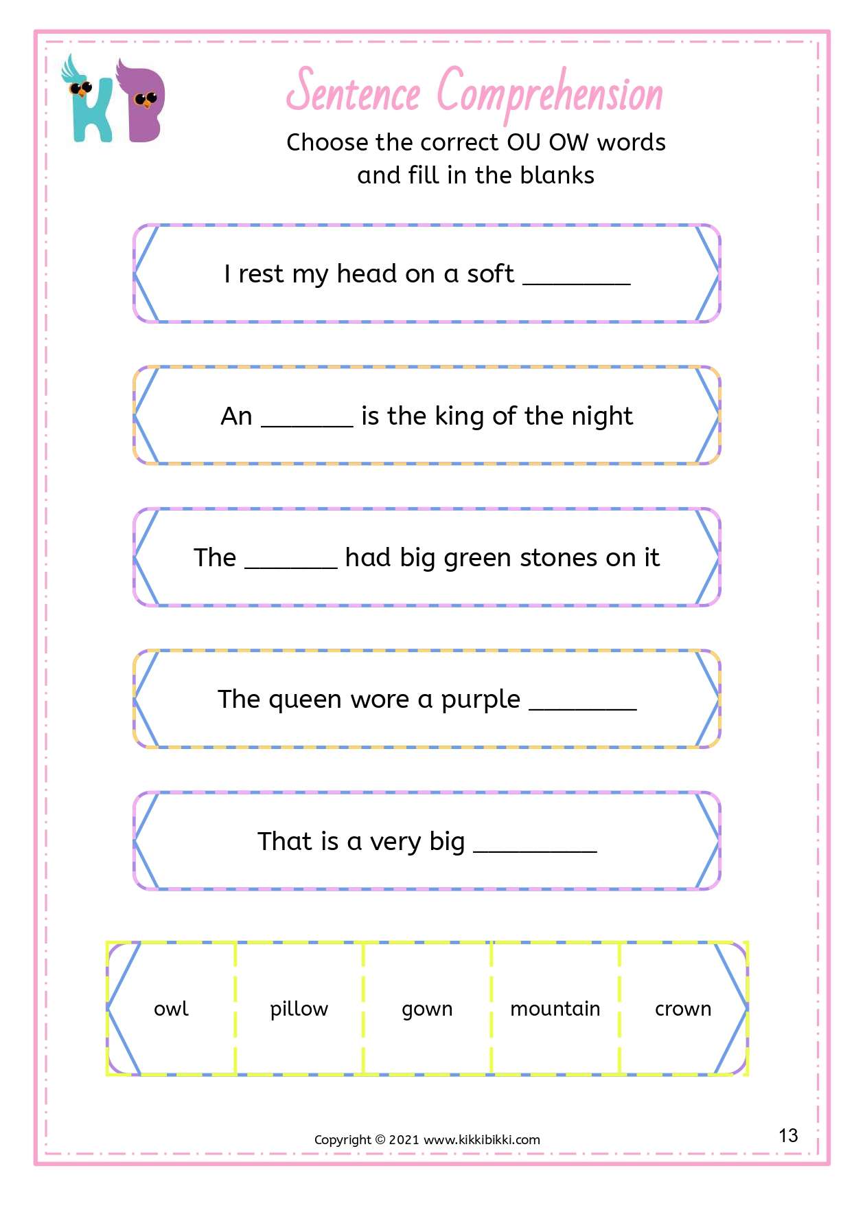 Learn to Spell ou ow Words - Kindergarten Worksheets