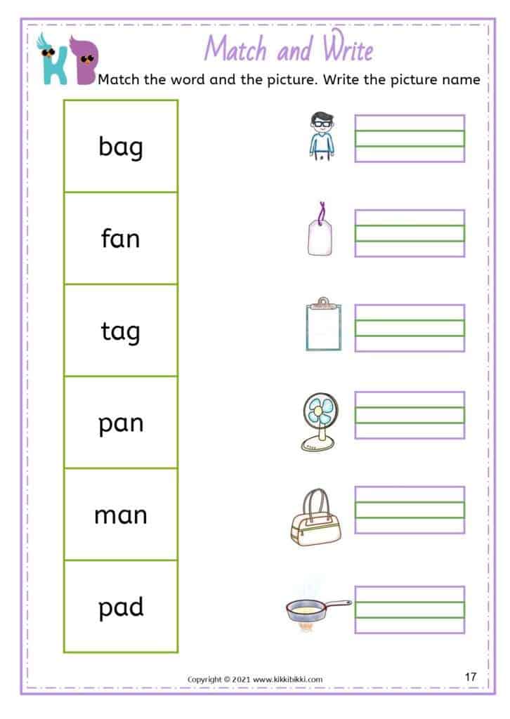 Read and Match CVC -a Words Worksheets