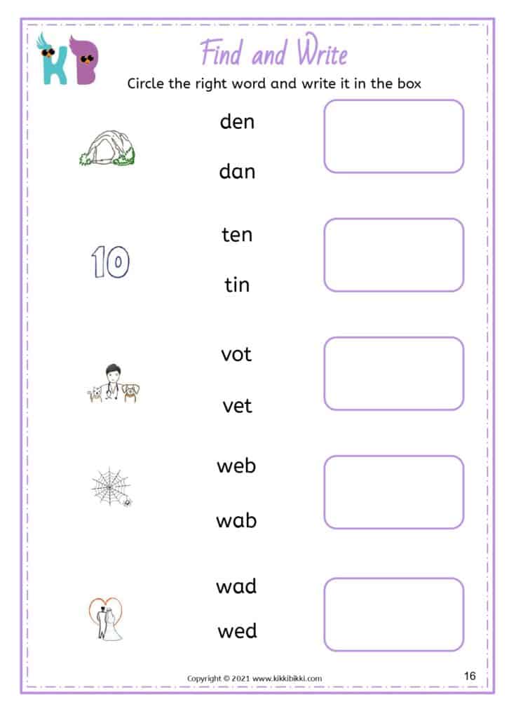 Phonics CVC Short E Words for Kindergarteners Worksheets
