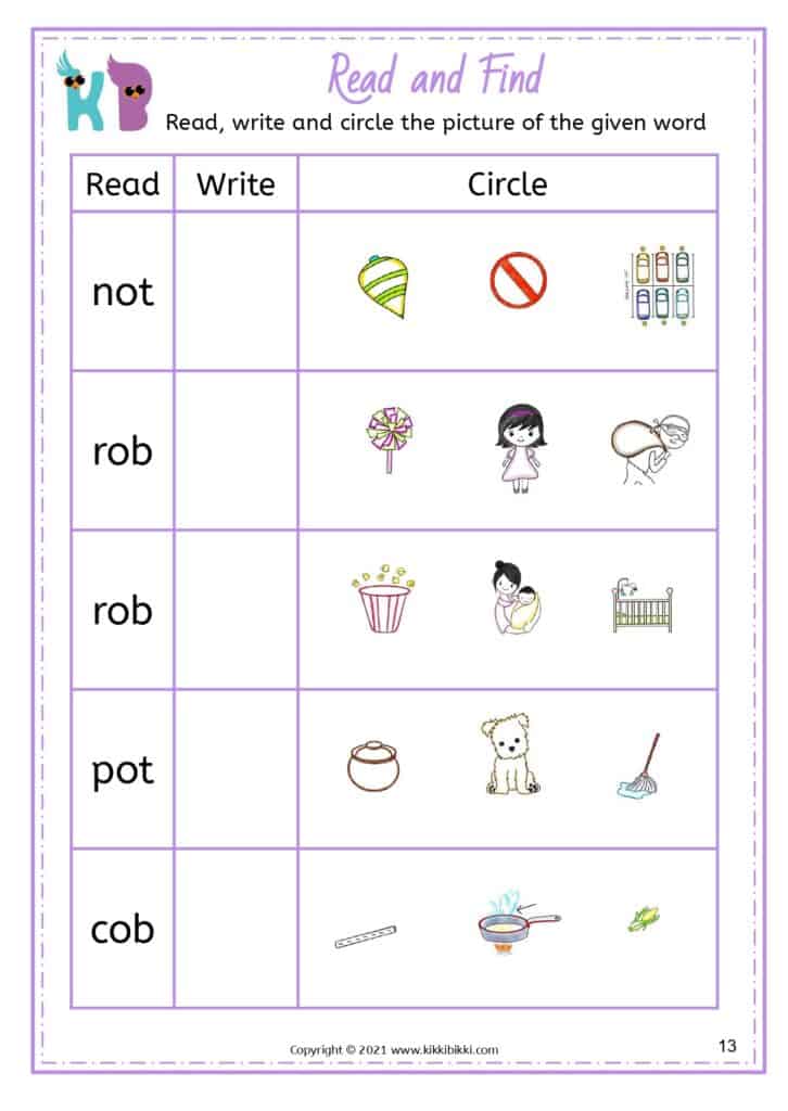 CVC Short o Color by Word Worksheets
