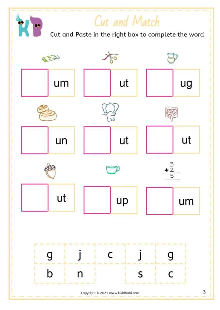 CVC Short u Read and Match Worksheets