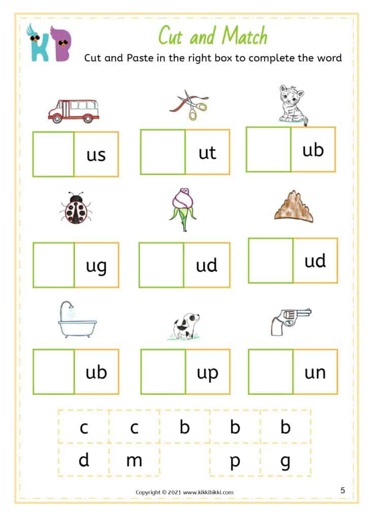 CVC Short u Word Search Worksheets