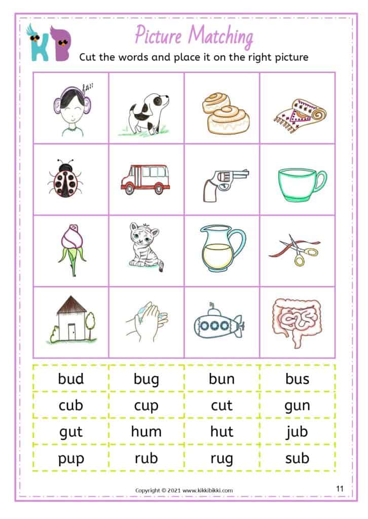 Free CVC Short u Sound Words Worksheets