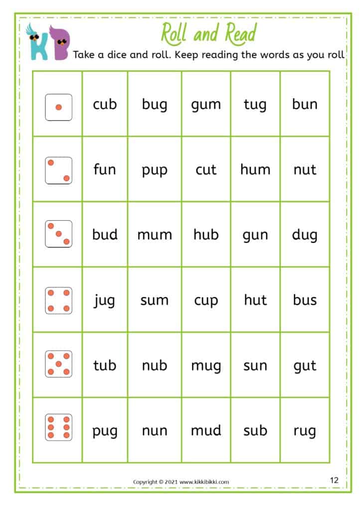 CVC Short u Word Family Worksheets