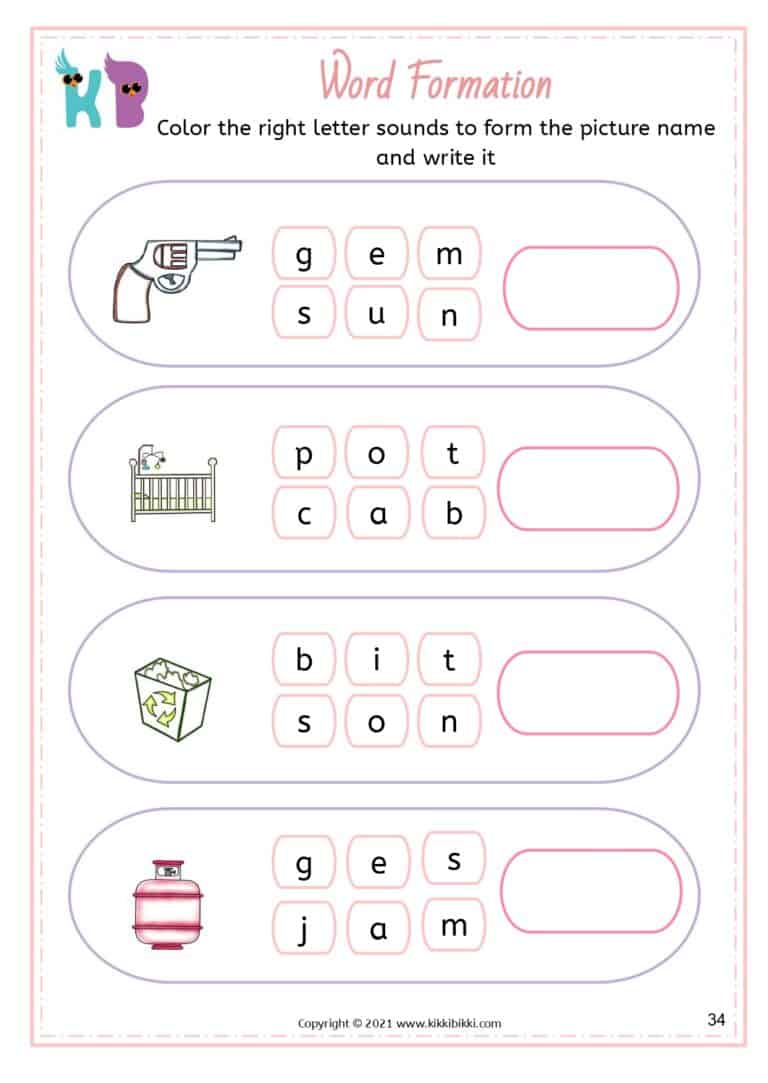 CVC Phonics Flashcards Worksheets