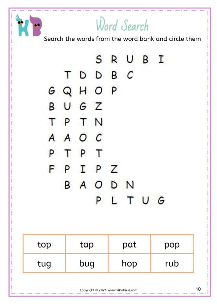 Free Phonics Word Search Worksheets