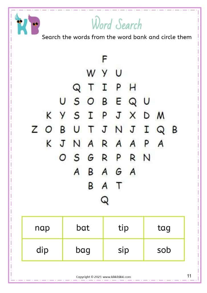 Phonics Word Search Worksheets