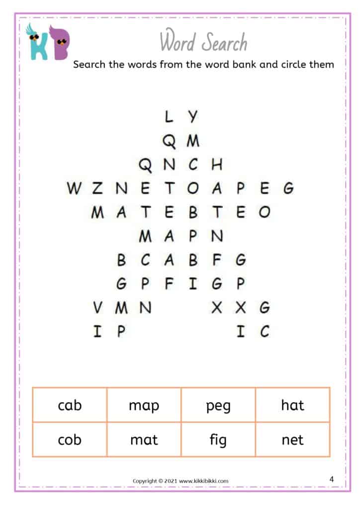 CVC Word Search for Kids