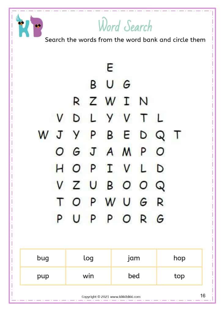 Printable CVC Word Search