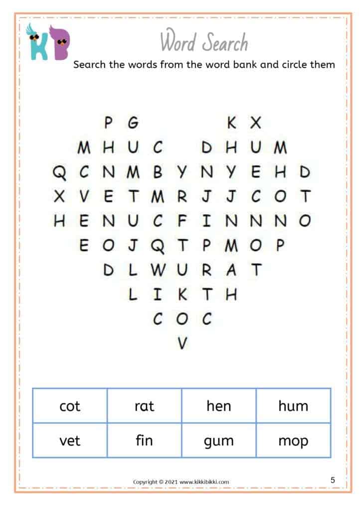 Free CVC Word Search