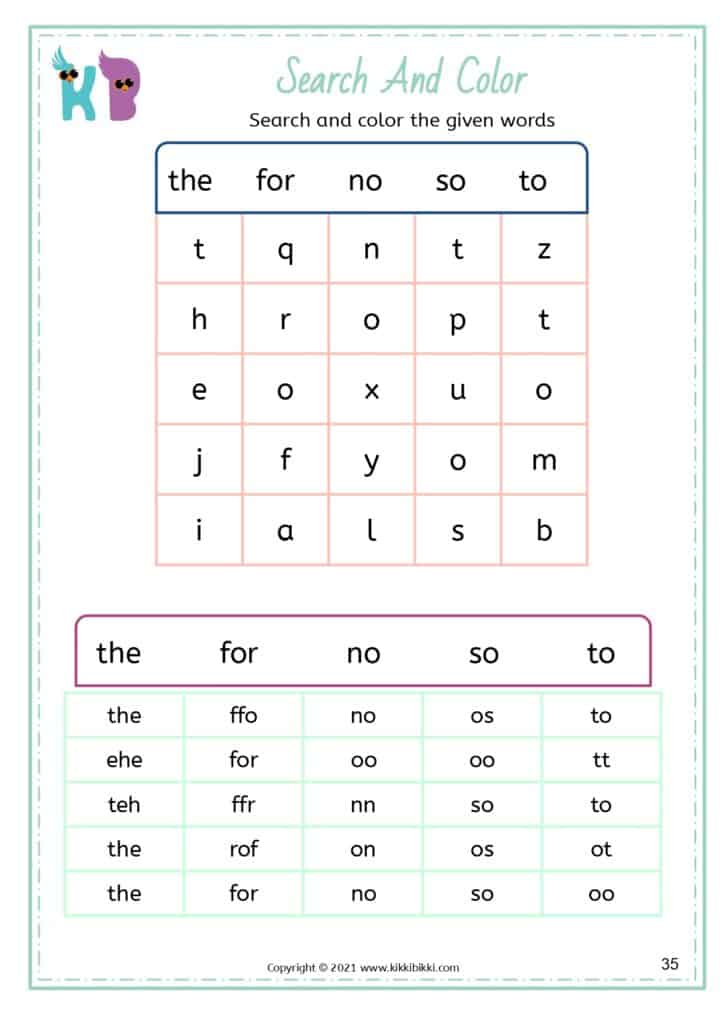 Kindergarten Sight Words