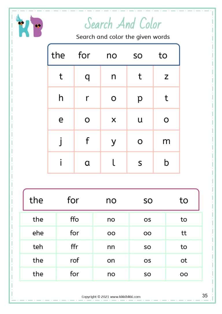 Kindergarten Sight Words