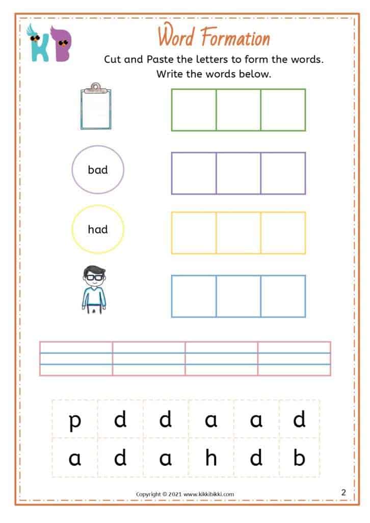 CVC - ad Families Words Worksheets