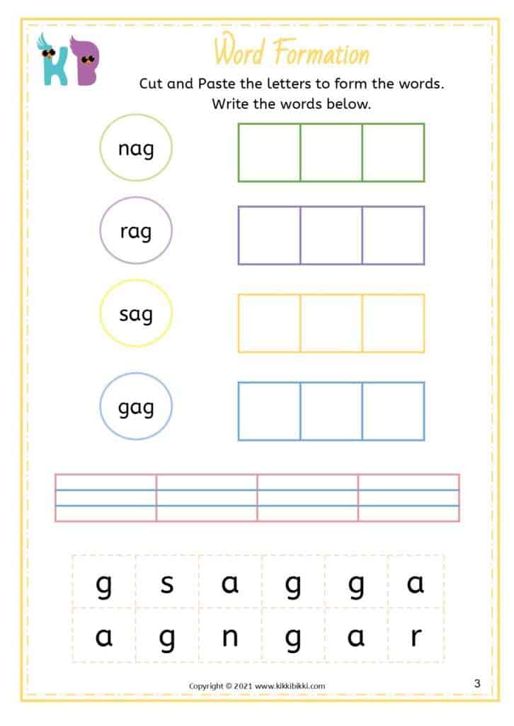 CVC - ag Words in English Worksheets