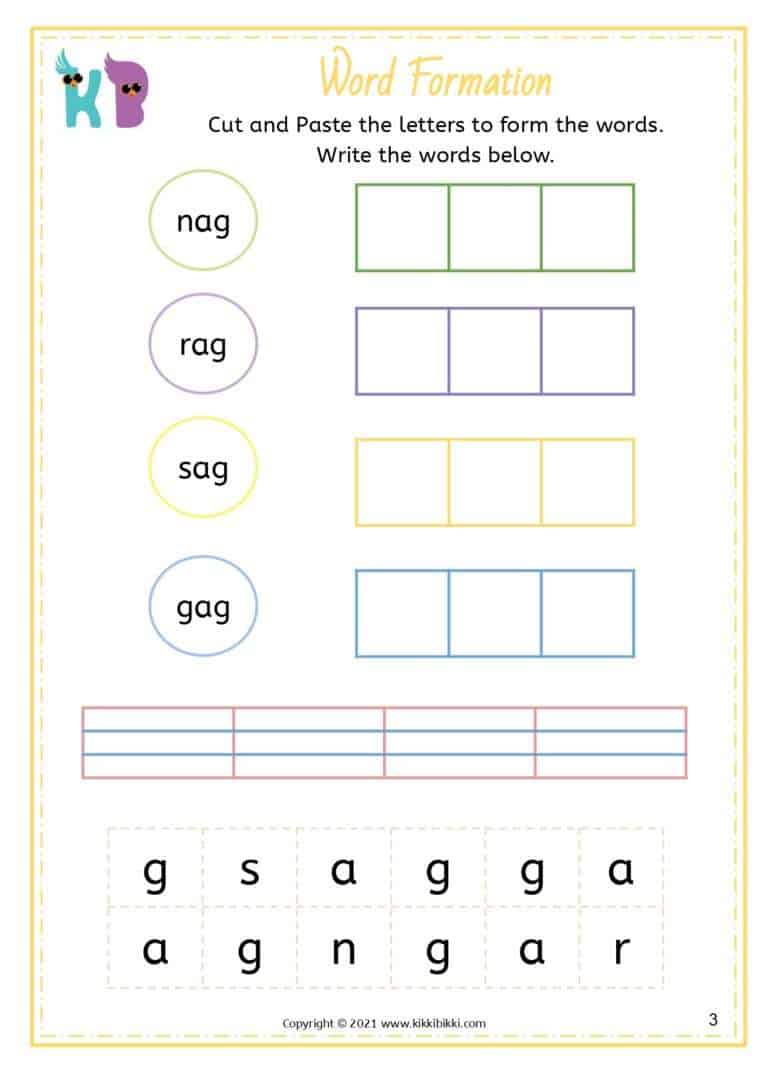 CVC - ag Words in English Worksheets