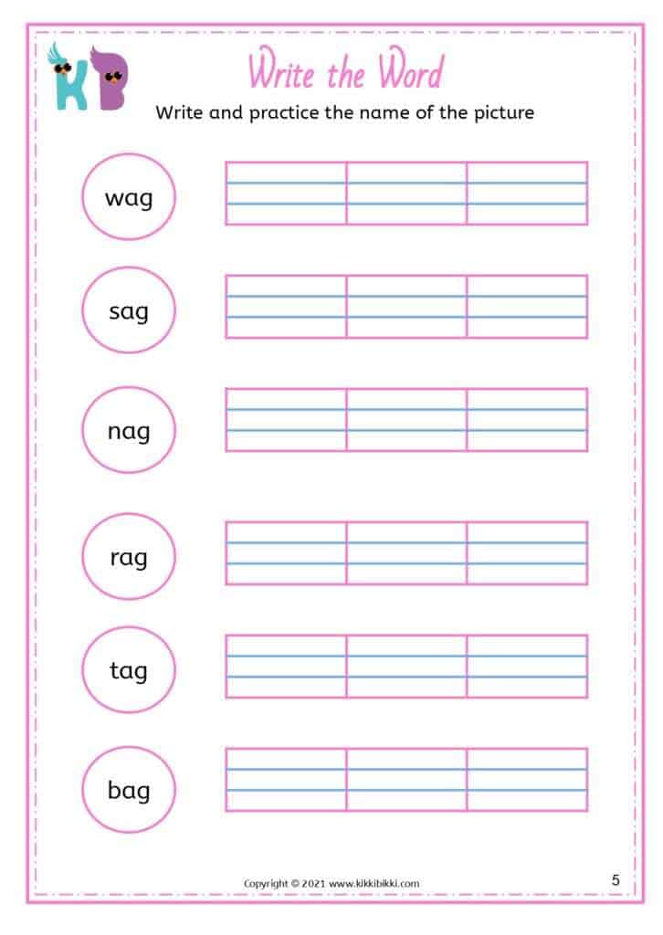 CVC - ag Words Free Kindergarten Worksheets