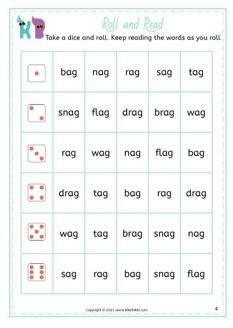 CVC - ag Family Word List Worksheets